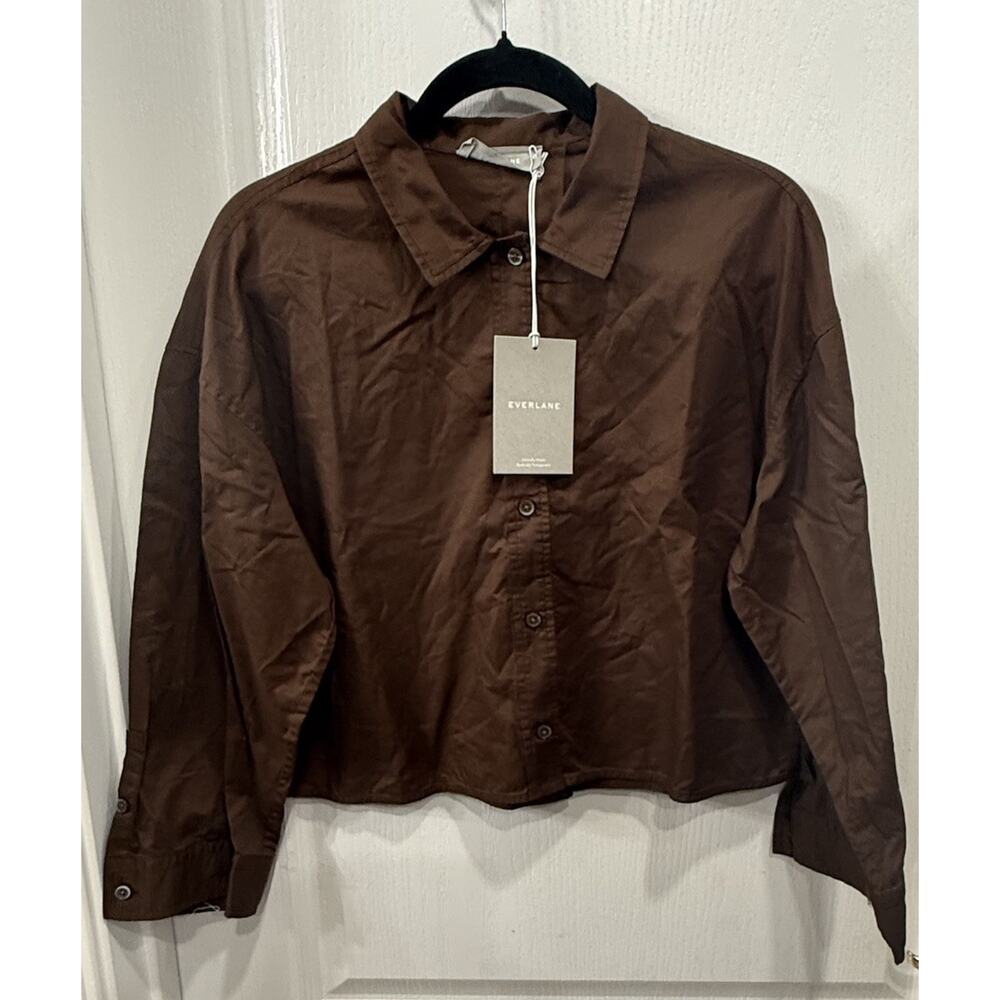 NWT Everlane The Woven Top XS/S Chestnut Brown Cotton Soft Cropped Boxy PJ Top
